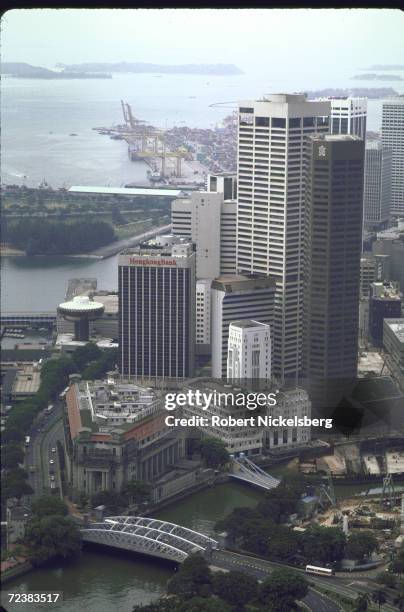 Aerial views of the port & financial districts from Westin Stamford hotel.