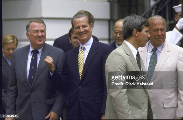 Ed Meese , James Baker , and George Shultz during visit of Mexican President Miguel de la Madrid.