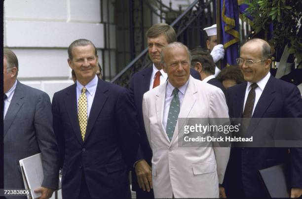 James Baker, Ed Meese and John Poindexter during visit of Mexican President Miguel de la Madrid.