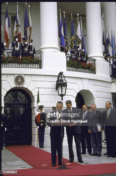 Mexican President Miguel de la Madrid with President Ronald Reagan at the White House.