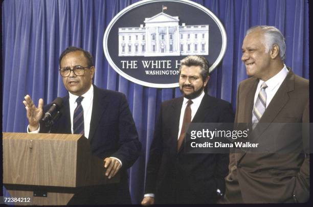 Contra leaders Arturo Cruz, Alfonso Robelo, and Adolfo Calero, at White House.