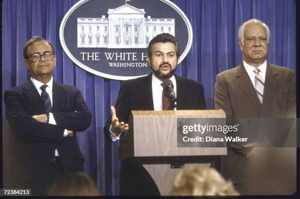 Contra leaders Arturo Cruz, Alfonso Robelo, and Adolfo Calero, at White House.