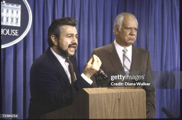 Contra ldrs. Alfonso Robelo and Adolfo Calero at the White House.