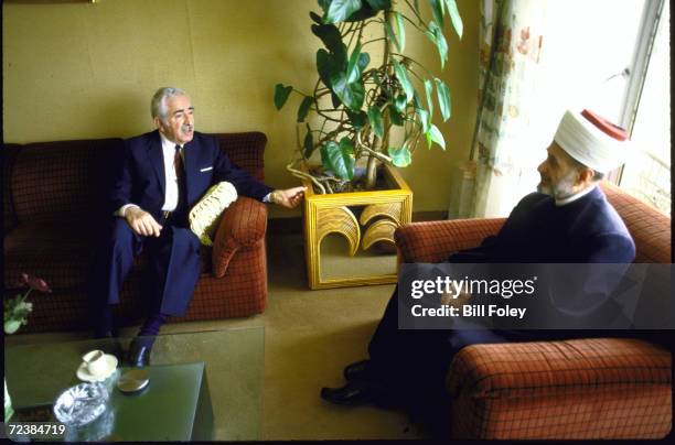 Lebanese PM Rashid Karami meeting with Grand Mufti Sheik Hassan Khaled.