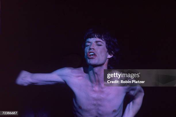 Rolling Stones singer Mick Jagger performing.