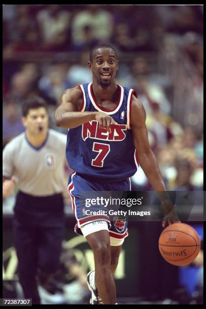 Kenny Anderson of the New Jersey Nets gestures during a game against the Orlando Magic played at the Orlando Arena in Orlando, Florida. The Magic won...