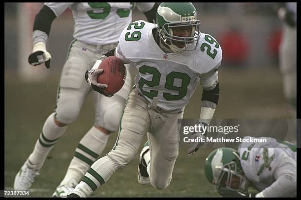 Defensive back Mark McMillian of the Philadelphia Eagles moves against the Chicago Bears during a game played at Soldier Field in Chicago, Illinois....