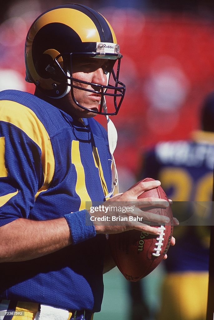 Quarterback Mark Rypien of the St. Louis Rams in action on the field ...