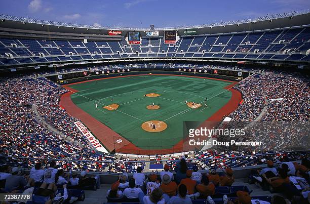 General view of the stadium during the game between the Montreal Expos and the Philadelphia Phillies at Veterans Stadium in Philadelphia,...