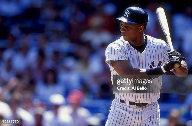 Darryl Strawberry of the New York Yankees stands ready to swing during a game against the Minnesota Twins at Yankee Stadium in Bronx, New York. The...