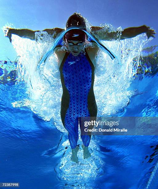 Jenny Thompson swims in the Women's 100M Butterfly Final at the Janet Evans Invitational on June 13, 2004 in Long Beach, California.