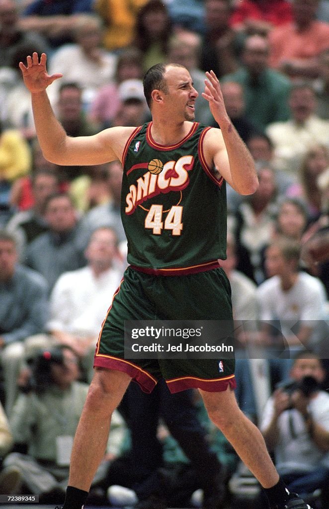 Greg Foster of the Seattle SuperSonics looks open for the ball during ...