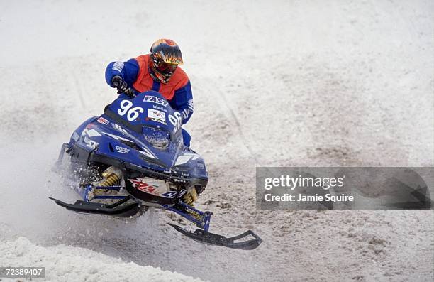Carl Schubitzke in action during the Snow Cross Pro 600 at the World Championship Snowmobile Derby in Eagle River, Wisconsin. Mandatory Credit: Jamie...