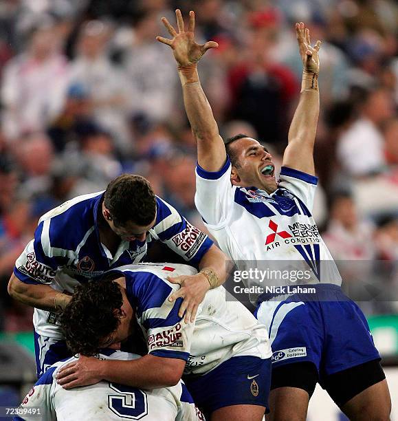 Hazem El Masri of the Bulldogs celebrates victory during the NRL Grand Final between the Sydney Roosters and the Bulldogs held at Telstra Stadium,...