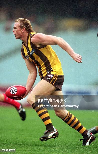 Rayden Tallis of Hawthorn in action during round 4 of the A.F.L. Match played between the Hawthorn Hawks and the Melbourne Demons held at the...