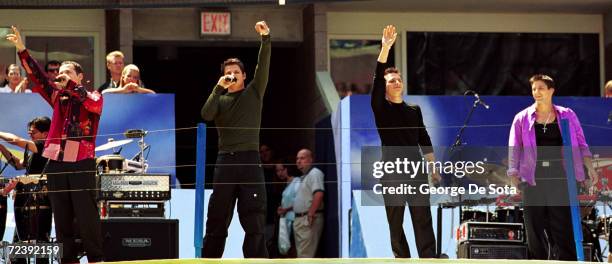 Teen sensations 98 degrees performs at the Arthur Ashe Kid's Day Family and Music Festival August 26, 2000 at the USTA National Tennis Center in...