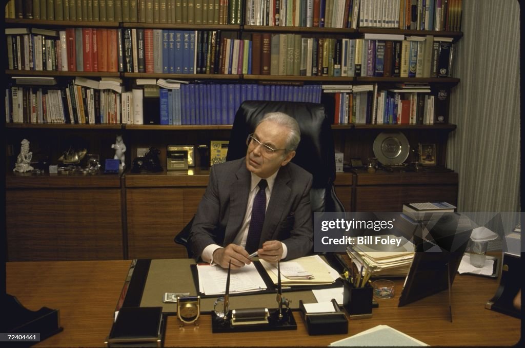 UN Secretary General Javier Perez de Cuellar talking in