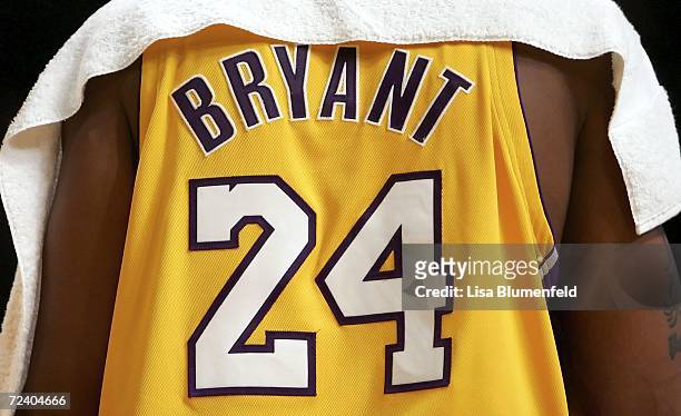 The back of the jersey worn by Kobe Bryant of the Los Angeles Lakers during the first half against the Seattle SuperSonics on November 3, 2006 at...
