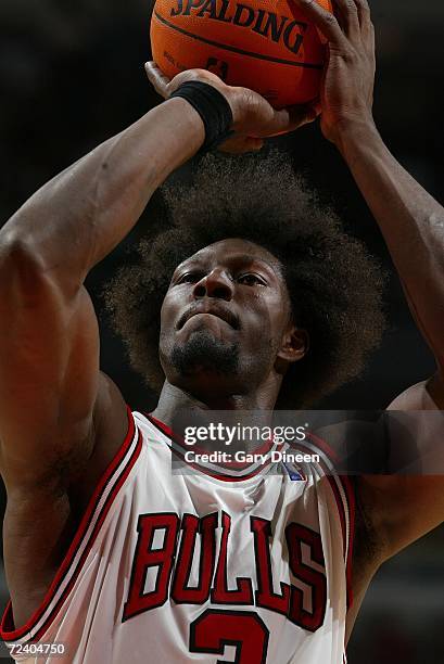 Ben Wallace of the Chicago Bulls shoots a free throw during the NBA game against the Sacramento Kings on November 3, 2006 at the United Center in...