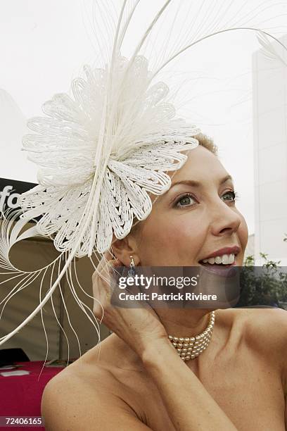 Host Catriona Rowntree attends the AAMI Victoria Derby Day, part of the four day Melbourne Cup Carnival, at Flemington Race Course on November 4,...