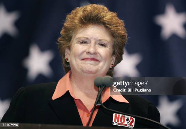 Michigan U.S. Senator Debbie Stabenow speaks at a rally at Wayne State University to support Michigan Democrats November 4, 2006 in Detroit,...