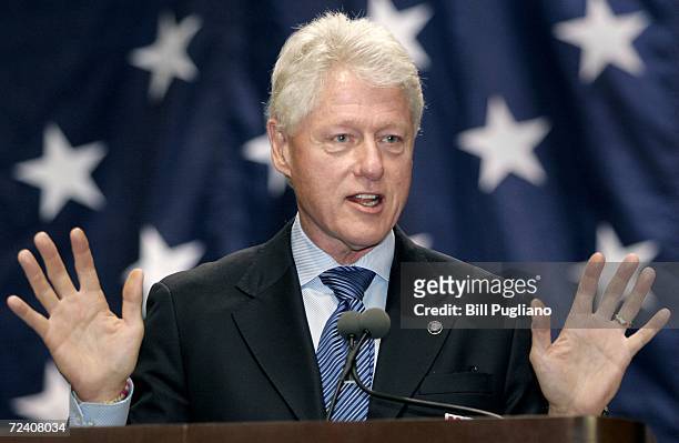 Former U.S. President Bill Clinton speaks at a rally at Wayne State University to support Michigan democrats November 4, 2006 in Detroit, Michigan....
