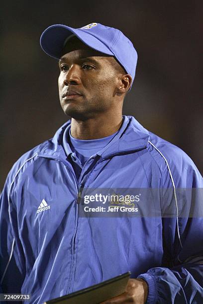 Bruins head coach Karl Dorrell looks on from the side line in the second half against the California Golden Bears at Memorial Stadium during the game...