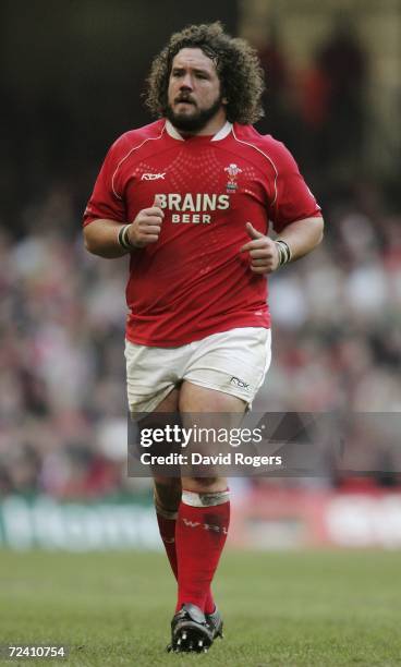 Adam Jones of Wales looks on during the Invesco International match between Wales and Australia at the Millennium Stadium on November 4. 2006 in...