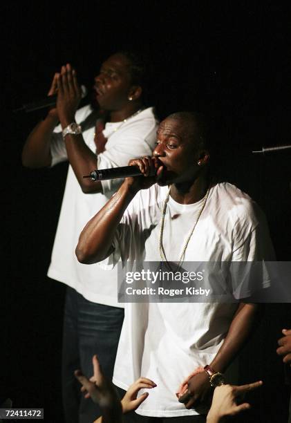 Pusha T and Malice of The Clipse perform onstage during the CMJ Music Fest at The Knitting Factory November 4, 2006 in New York City.