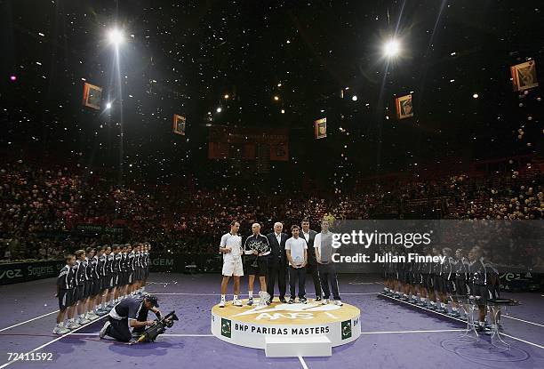 General view of the trophy presentation after Nikolay Davydenko of Russia defeated Dominik Hrbaty of Slovakia in the final, during day seven of the...