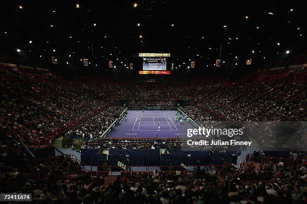 General view of the match between Nikolay Davydenko of Russia and Dominik Hrbaty of Slovakia in the final during day seven of the BNP Paribas ATP...