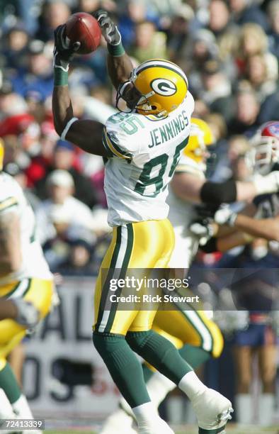 Greg Jennings of the Green Bay Packers makes a catch against the Buffalo Bills on November 5, 2006 at Ralph Wilson Stadium in Orchard Park, New York....