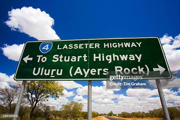 Lasseter highway sign to Stuart Highway and Uluru Ayers Rock, Northern Territory, Australia.