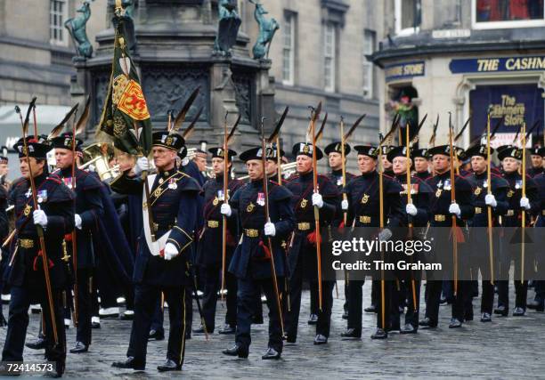 Royal Company of Archers at a Service of Knights of the Thistle, St Giles's Cathedral, Edinburgh, UK.