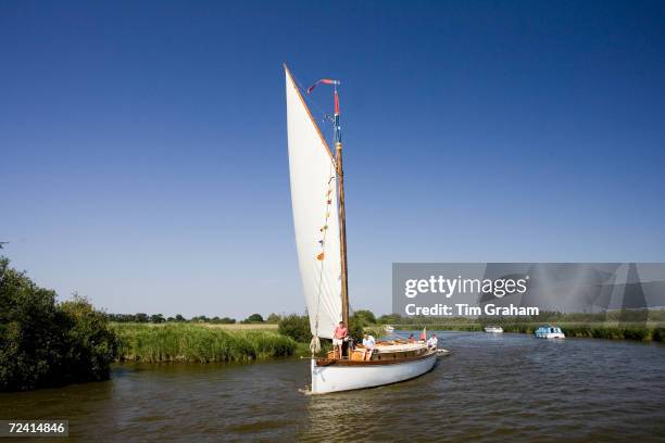Sailing boat on the Norfolk Broads, United Kingdom.