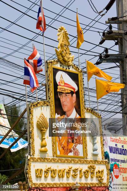King Bhumibol Adulyadej poster celebrating 60th anniversary of his reign, Bangkok, Thailand.