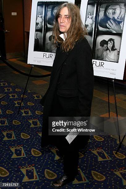 Patti Smith arrives for the movie premiere of Fur: An Imaginary Portrait of Diane Arbus at Chelsea West Theater November 5, 2006 in New York City.