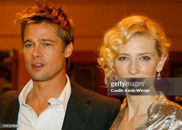 Actor Brad Pitt and actress Cate Blanchett arrive at the Paramount Vantage premiere of "Babel" held at the FOX Westwood Village theatre on November...