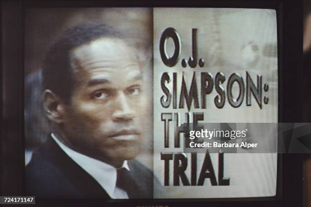 Screen showing the televised trial of O.J. Simpson for murder, September 1995.