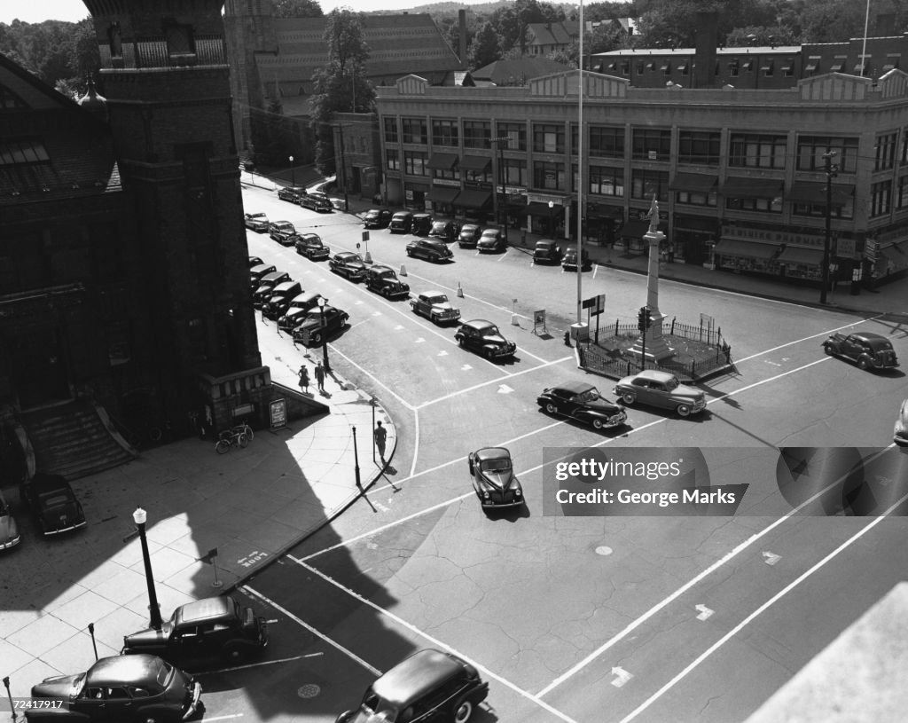 City street, (B&W), elevated view