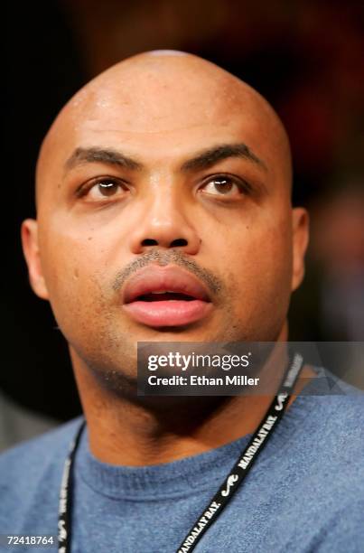 Former NBA player Charles Barkley watches the Robert Guerrero and Orlando Salido of Mexico during their IBF Featherweight championship fight at the...