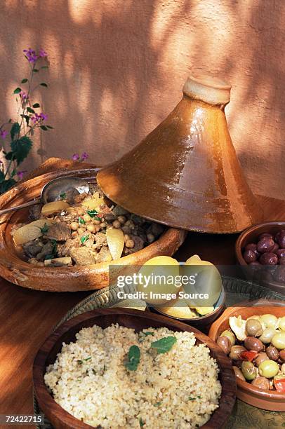 lamb stew in a tagine - tajine stock pictures, royalty-free photos & images