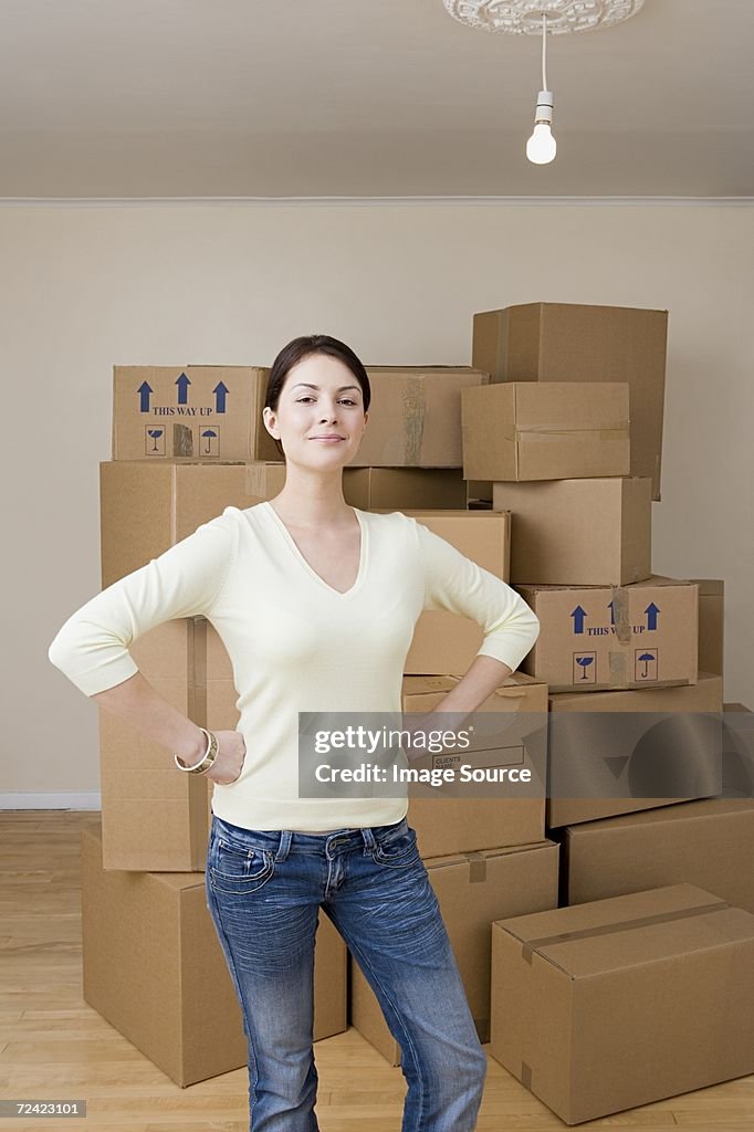 Woman with cardboard boxes