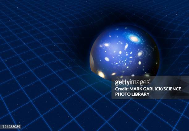 black hole warping spacetime - gravitational field stock illustrations