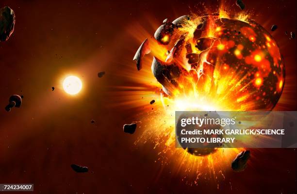 collisions in a protoplanetary disc - planet collision stock-grafiken, -clipart, -cartoons und -symbole