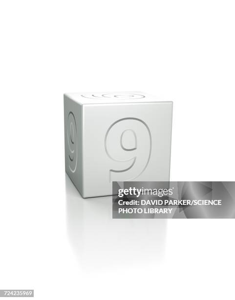 cube with the number 9 embossed - diffused light stock illustrations