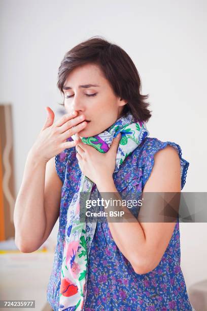 woman  with rhinitis - cold sore stock-fotos und bilder