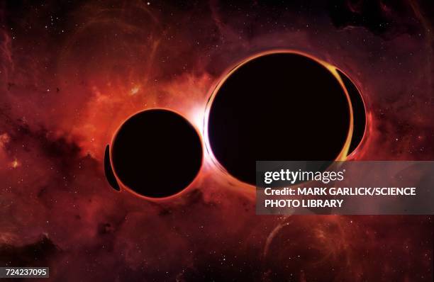 ilustraciones, imágenes clip art, dibujos animados e iconos de stock de artwork of black holes merging - onda gravitacional