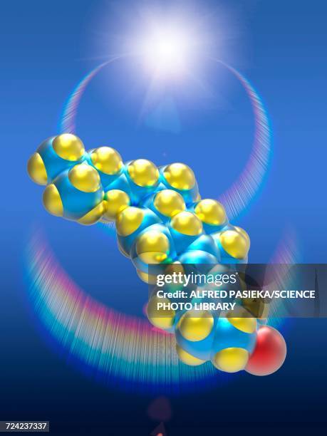 vitamin d molecule and sun flare, artwork - hydrogen molecule stock illustrations