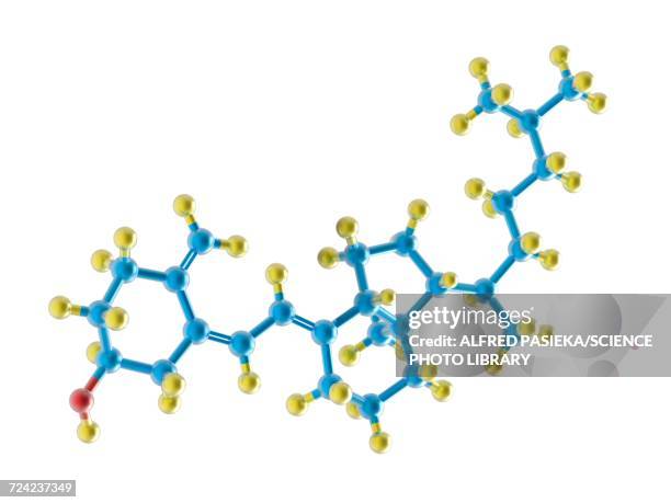 stockillustraties, clipart, cartoons en iconen met vitamin d molecule and sun flare, artwork - vitamine d